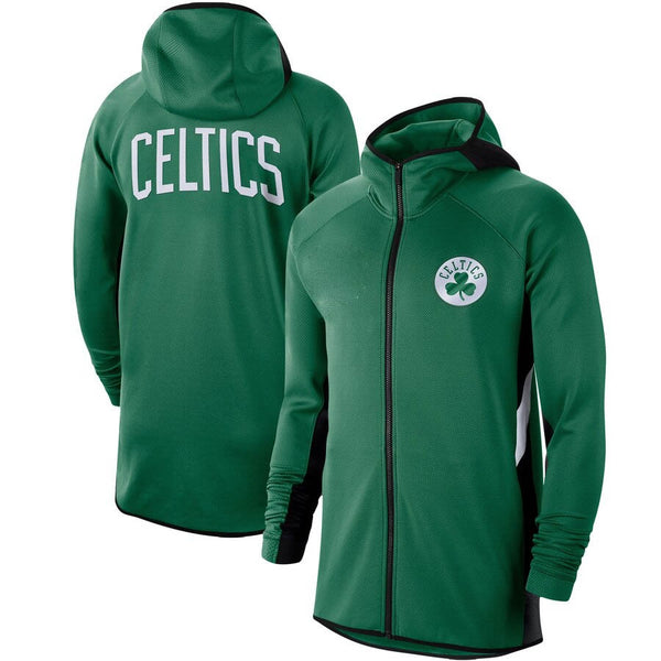 Men Boston Kelly Green Celtics Authentic Showtime Therma Flex Performance Full-Zip Hoodie