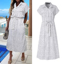 Celmia Summer Sundress Women Elegant Dress Plus Size Short Sleeve Casual Loose Buttons High Waist Work Midi Vestidos Robe S-5XL