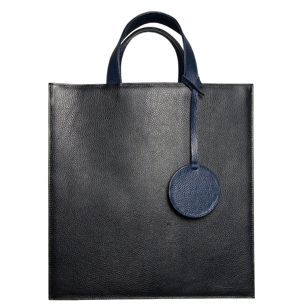 Pebbled Leather Briefcase Tote Bag Black
