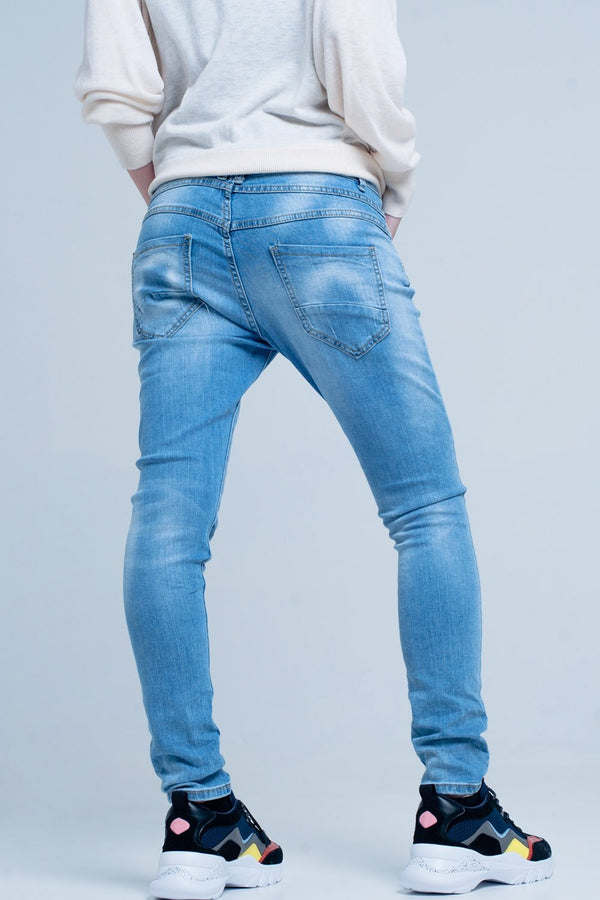 Blue Slashed Boyfriend Jeans