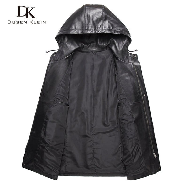 Men Genuine Leather Jacket Hooded Leather Jackets 8XL Big Size Casual Real Sheepskin Jacket 9028