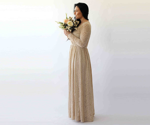 Curve & Plus Size  Champagne Boho Wedding Dress With Pockets #1269