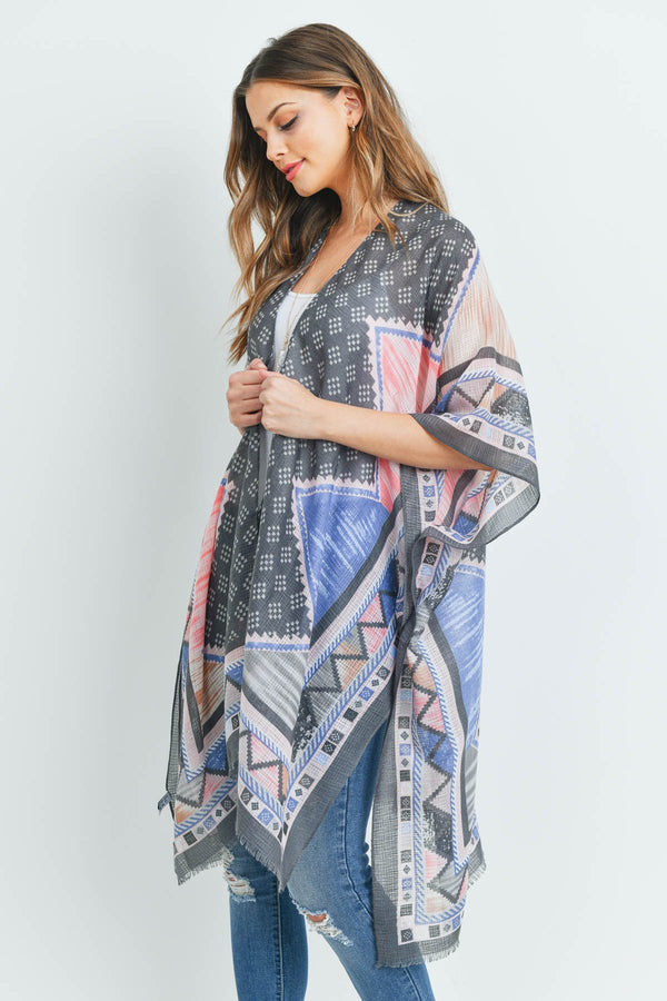 Hdf3161 - Chevron Pattern Printed Kimono