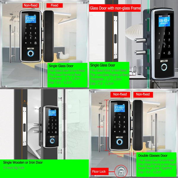 Smart Door Fingerprint Electric Lock Electronic Digital Gate Opener RFID Biometric Finger Print Security Glass Password Card