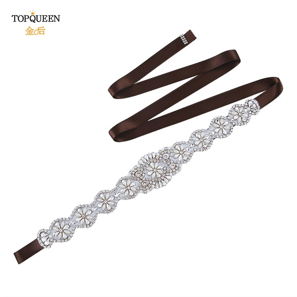 TOPQUEEN S161 Luxury Bridal Belts With Rhinestone Bridal Wedding Accessories Belt for Women Wedding Dress Sash Belt Formal Belts