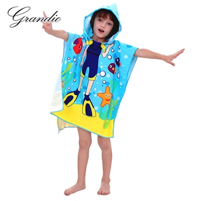 Baby Hooded Bath Towel Poncho Children Kids Bathrobe Towels Bath Robe Quick Dry Absorbent Microfiber Travel Sports Beach Towel