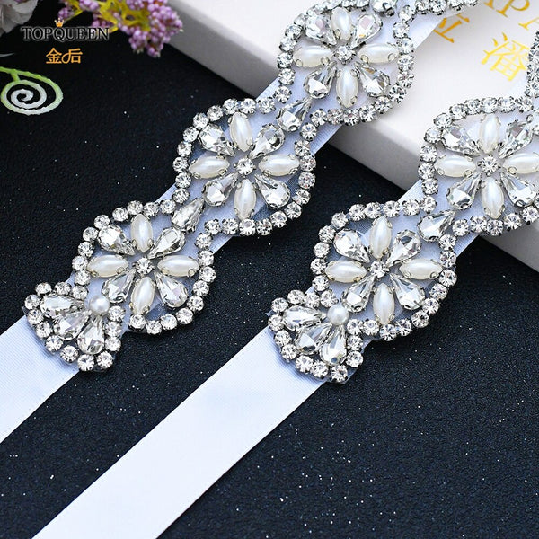 TOPQUEEN S161 Luxury Bridal Belts With Rhinestone Bridal Wedding Accessories Belt for Women Wedding Dress Sash Belt Formal Belts