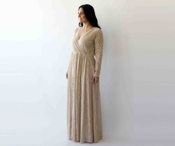 Curve & Plus Size  Champagne Boho Wedding Dress With Pockets #1269