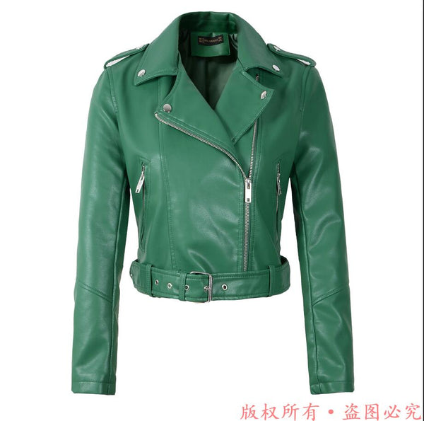 New Arrival Brand Winter Autumn Green Motorcycle Leather Jackets Yellow Leather Jacket Women Leather Coat Slim PU Jacket Leather