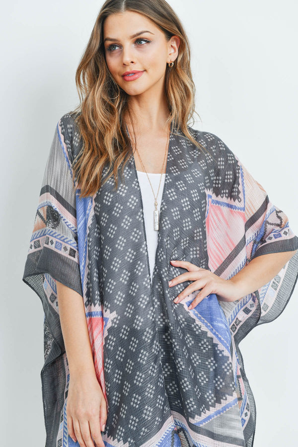 Hdf3161 - Chevron Pattern Printed Kimono