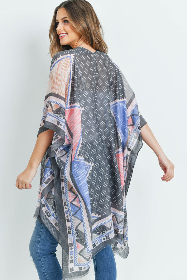 Hdf3161 - Chevron Pattern Printed Kimono