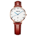 TIME100 Light Luxury Fashion Watch Simple Light Leather Belt Disc Calendar Ladies Watch Retro Wild Quartz Watch Female