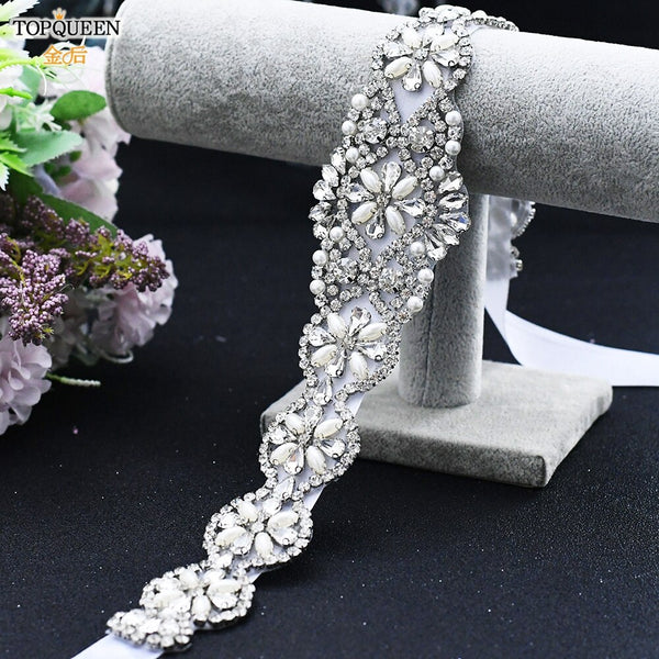 TOPQUEEN S161 Luxury Bridal Belts With Rhinestone Bridal Wedding Accessories Belt for Women Wedding Dress Sash Belt Formal Belts