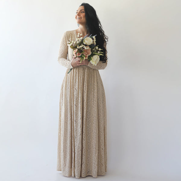 Curve & Plus Size  Champagne Boho Wedding Dress With Pockets #1269