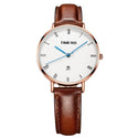 TIME100 Light Luxury Fashion Watch Simple Light Leather Belt Disc Calendar Ladies Watch Retro Wild Quartz Watch Female