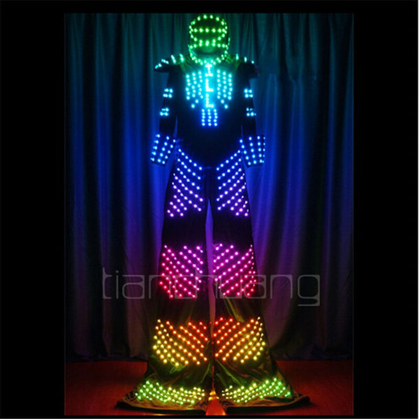 TC-109 Full color LED light robot stilts costumes colorful led wear ballroom dance dj luminous suit mens helmet programmable led