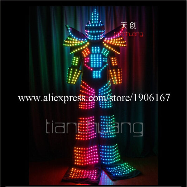 Programmable LED Luminous Stilt Walkers Tron Robot Suit Costumes Full Color Led Light Up Stage Performance Props Led Clothes