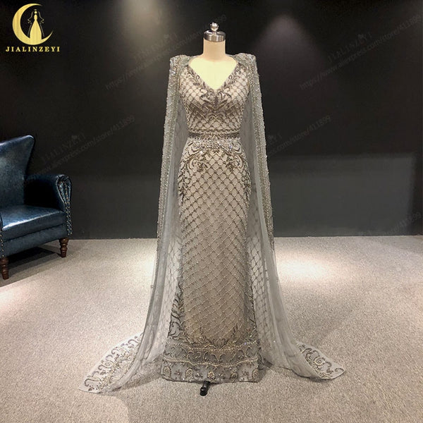 2019 Rhine Zuhair Murad Gray shawl luxurious hand work mermaid V Neck two pieces formal dresses evening dresses