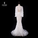 JUSERE Charming Ivory Wedding Dresses 2019 Long Sleeve Jewel Neck Beading Pattern 3D Hand Work Bridal Gowns Wedding Dress
