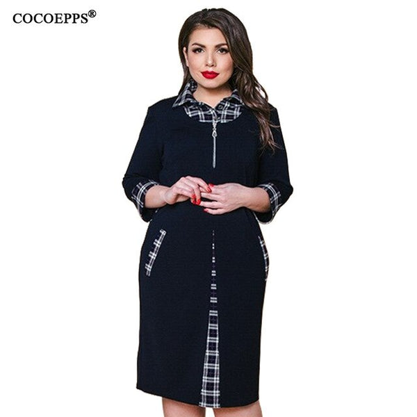 5XL 6XL Autumn Plus Size Plaid Dress 2019 Winter Casual Women Large Size Work Dress Lady Office 4XL Big Size Bodycon Party Dress