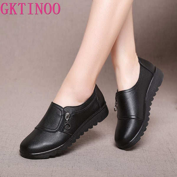 GKTINOO New Autumn Women's Shoes Fashion Casual Women Leather Flat Shoes Ladies Slip On Comfortable Black Work shoes Flats