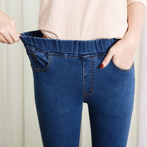 Women's Elastic high waist Skinny Jeans plus size 5XL 6XL fashion Women black blue pocket mom Jeans skinny Stretch Denim Pants