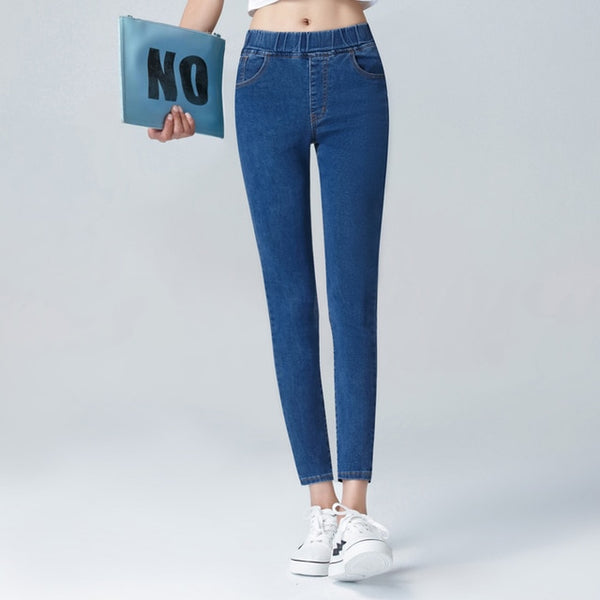 Women's Elastic high waist Skinny Jeans plus size 5XL 6XL fashion Women black blue pocket mom Jeans skinny Stretch Denim Pants