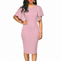 Women Retro Ruffles Sleeve Slim Pencil Dress Office Ladies Plus Size 5XL Solid Sheath Casual Work Business Party Dresses