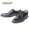 VIKEDUO Plain Black Men's Dress Shoes Full Grain Leather Handmade Man Footwear Wedding Office Business Derby Shoes Zapato Hombre