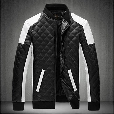 men Leather Jackets coats autumn black white lattice men Leather Jaquetas Jackets coat Winter Leather Suede basic Jacket