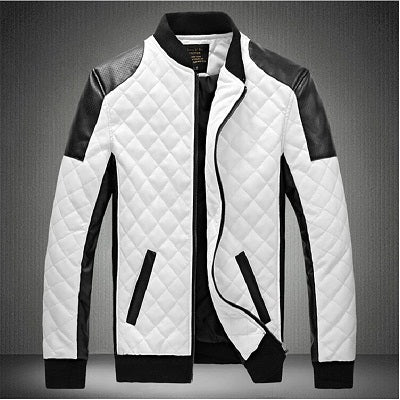 men Leather Jackets coats autumn black white lattice men Leather Jaquetas Jackets coat Winter Leather Suede basic Jacket