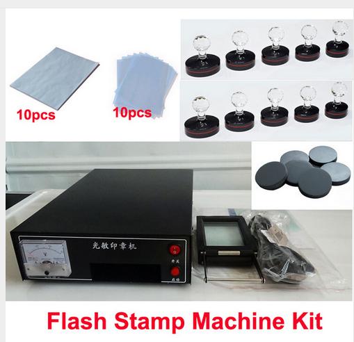 3 lamps 110V/220V Photosensitive Portrait Flash Stamp Machine Kit Self-inking Making Seal 10Pcs Holder Film Pad (NO Ink)