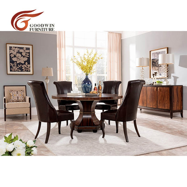 Solid wood dinner table set modern of luxury dining table and genuine leather dining chair круглый обеденный стол WA425