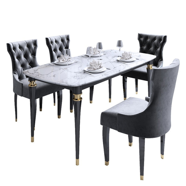 Light luxury post-modern American marble solid wood dining table and chair combination rectangular size apartment table