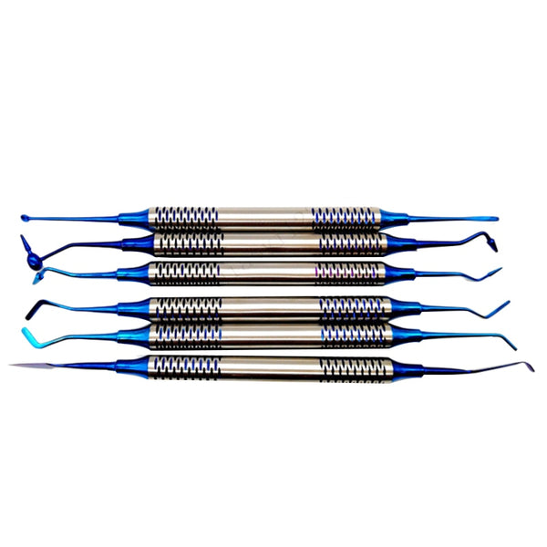 6Pcs Dental instrument Composite Resin Filling Spatula Titanium Plated Head Filler Thick Handle Restoration Set Dental tool set
