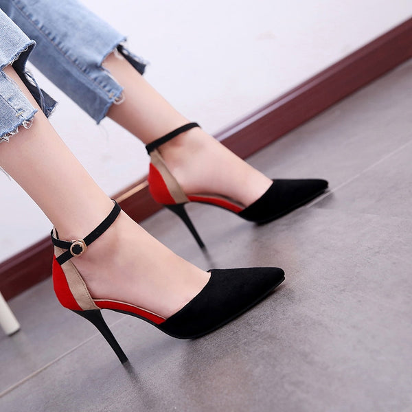 2020 New Concise Elegant Female High Heels Korean Wild Shallow Mouth Single Shoes Fashion Middle Hollow Comfort Work Shoes