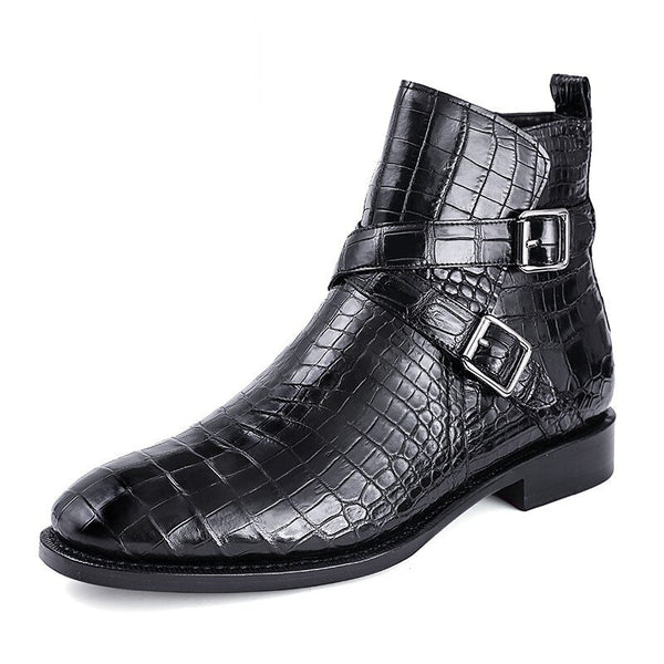 Business Men Luxury 100% Real Crocodile Leather Boots Buckle Design Formal Genuine Alligator Work Safety Shoes Dress Ankle Boots