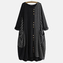 ZANZEA Autumn O Neck Long Sleeve Baggy Sundress Women Striped Dress Elegant Ladies Work Midi Vestido Femme Patchwork Plus Size