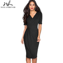 Nice-forever Elegant Pure Color with Button Office Work vestidos Business Party Slim Bodycon Women Pencil Dress B583