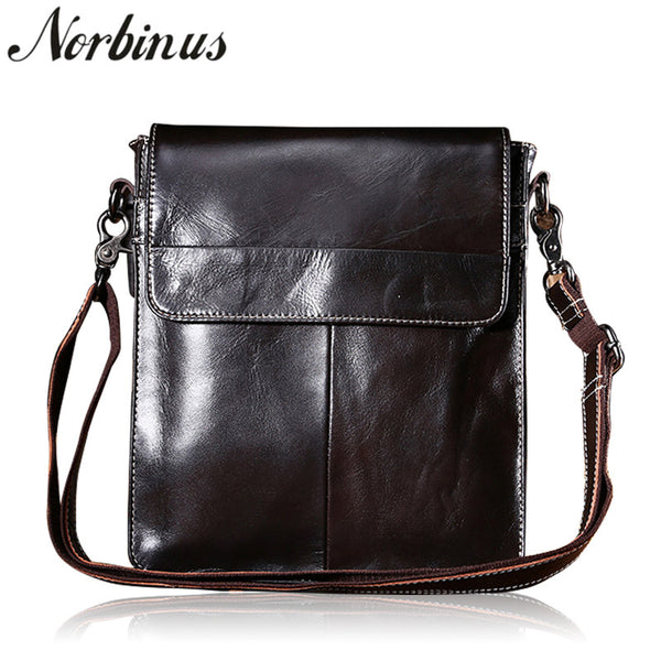 Norbinus Genuine Leather Bag Men Messenger Shoulder Bags Cowhide Crossbody Bag for Men Business Leather Handbags Small Briefcase