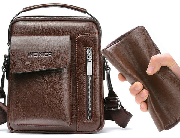 handbag Man Messenger Bag 2 Set Men Pu Leather Shoulder Bags Business Crossbody Casual Bag Famous Brand small black briefcase