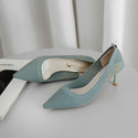 EOEODOIT 2020 Spring Women Pumps High Stiletto Heels Pointy Toe Knit Fabric Heels Lady Office Work Shoes