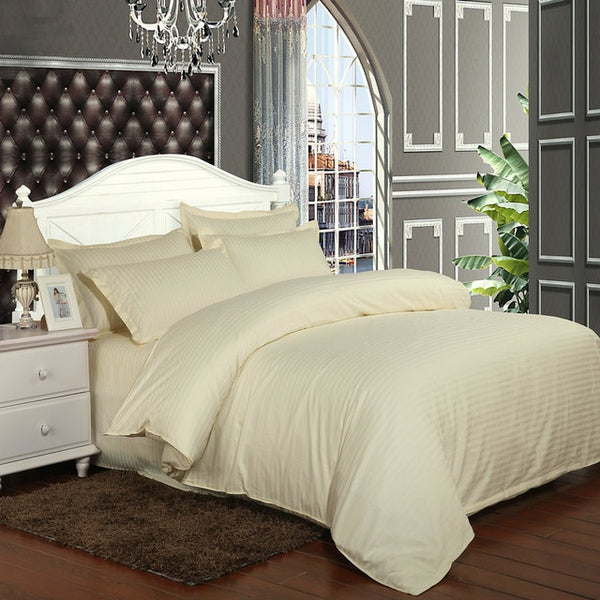 100% Cotton bedding set  satin strip Luxury White Hotel bed linen Twin Queen Full King Size Duvet cover&Fitted sheet&Pillowcase