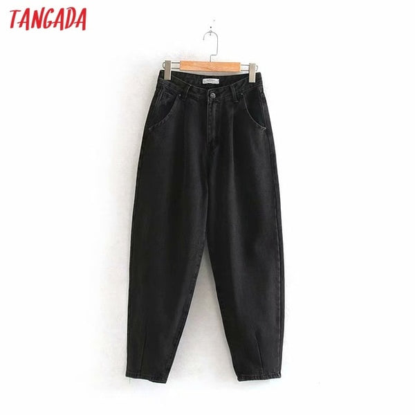 Tangada women violet Chic mom jeans pants 2020 new arrival long trousers pockets zipper loose casual female denim pants 4M108