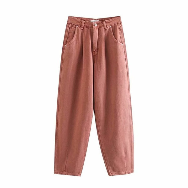 Tangada women violet Chic mom jeans pants 2020 new arrival long trousers pockets zipper loose casual female denim pants 4M108