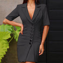 9 Color Sexy Black Formal Dress Office Lady Women Double Breasted Blazer Plus Size Slim Bodycon Work Wear Dress Droppship платье