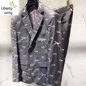 Heavy Work New Whole Body Crane Embroidery Mens Blazer Two Piece Fashion Slim Fit Smart Casual Social Evening Party Dress Suit