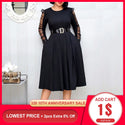 Elegant Black Mesh Long Sleeve Dress Spring 2020 2XL Plus Size Office Dresses For Women Ladies Tunic Work Wear Clothes Midi