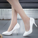 White Round Head High Heels Thin Heels Elegant Single Shoes Sexy Pumps Professional Women's Shoes Large Size Work Shoes 41,42,43
