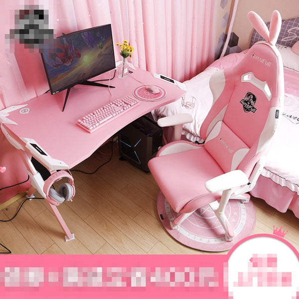 Fashion Minimalist Modern Pink Gaming Table and Chair Set Combination for Girls Anchors Computer Desktop Table Adjustable Height